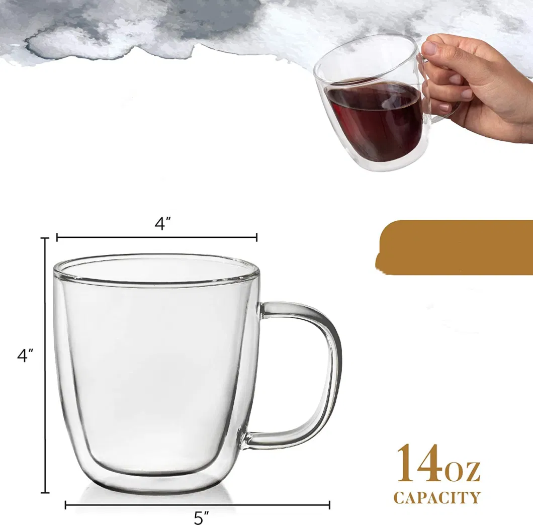 Wholesale 14 Oz Double Deck Lead-Free Glass Coffee Clear Espresso Cup for Hot and Cold Tea Lattes