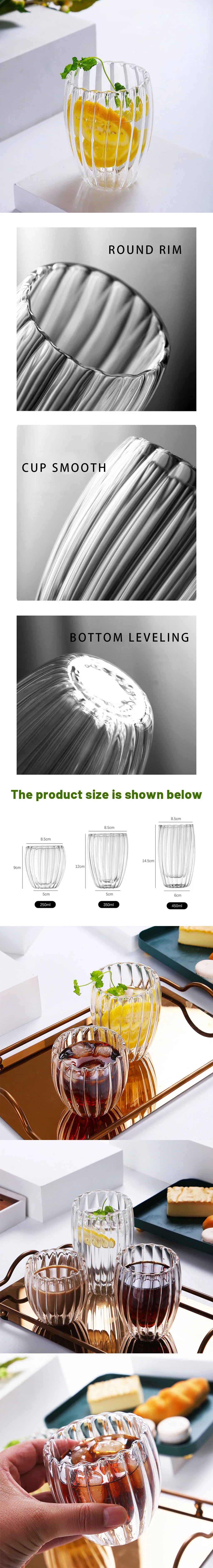 New Creative Striped High Borosilicate Double Layer Glass Thickened Ironing Insulated Coffee Cup