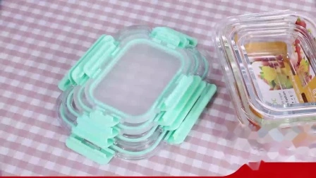 Contenitore per alimenti rotondo in vetro borosilicato per microonde all'ingrosso con coperchio colorato e cucchiaio di plastica