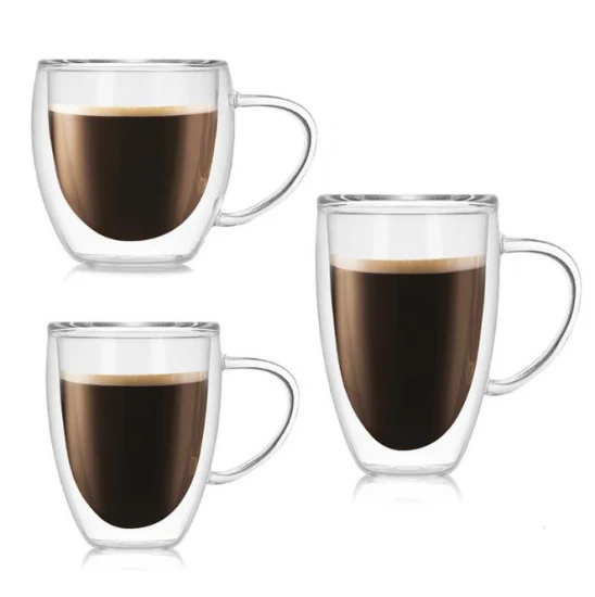 Tazza da caffè in vetro borosilicato trasparente, tazza da caffè espresso in vetro a doppia parete isolata con manico, tazza in vetro con coperchio in bambù